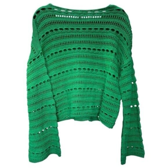 Women 8 Crochet Knit Sweater Green Holiday Cottagecore Fairy Preppy Whimsigoth - Picture 11 of 16